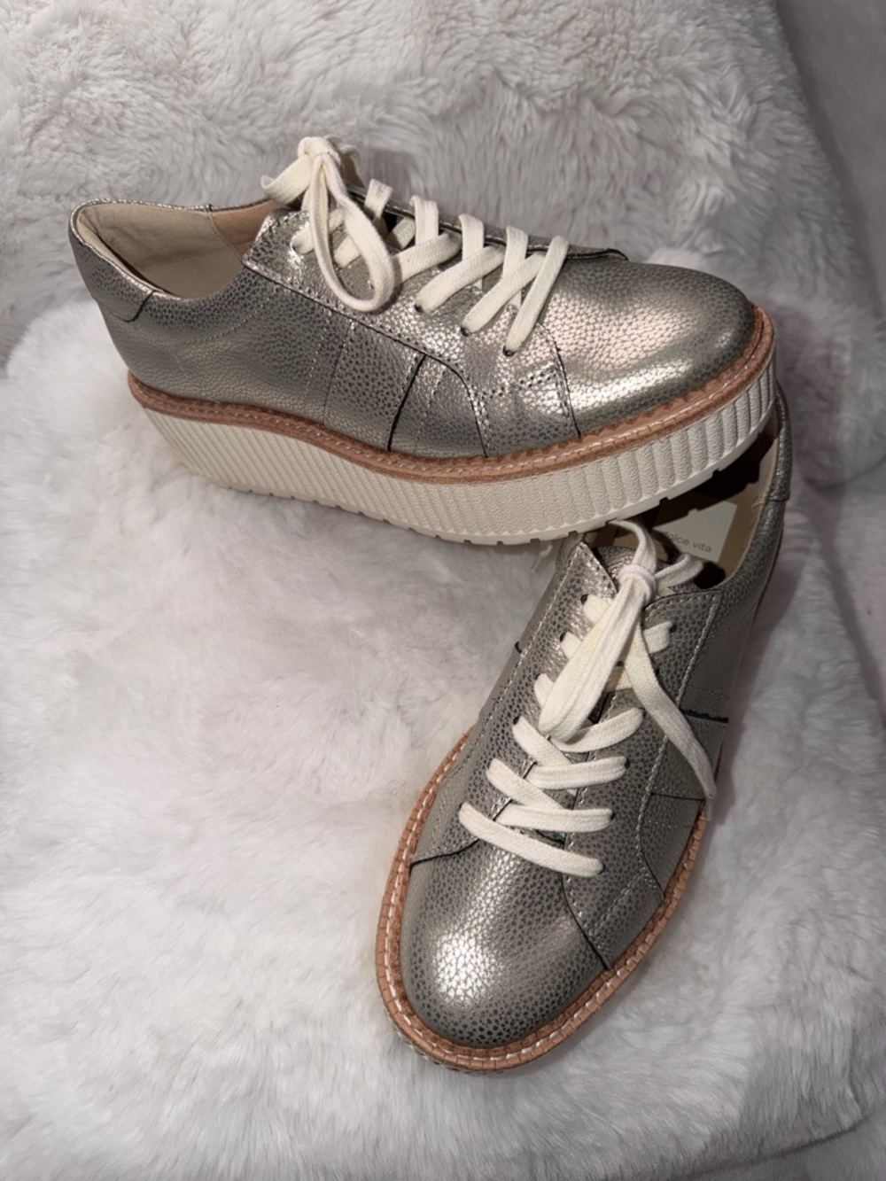 Dolce Vita Silver Metallic Platform Lace-Up Sneakers